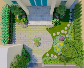 Mẫu thiết kế sân vườn biệt thự cấp 4 đơn giản và tiết kiệm